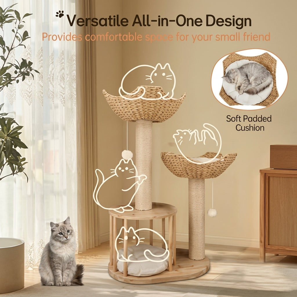 99cm 3-Tier Wooden Cat Tree
