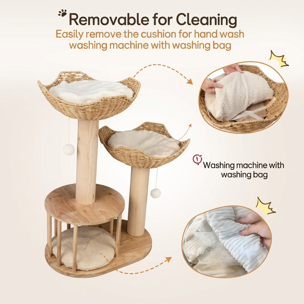 99cm 3-Tier Wooden Cat Tree