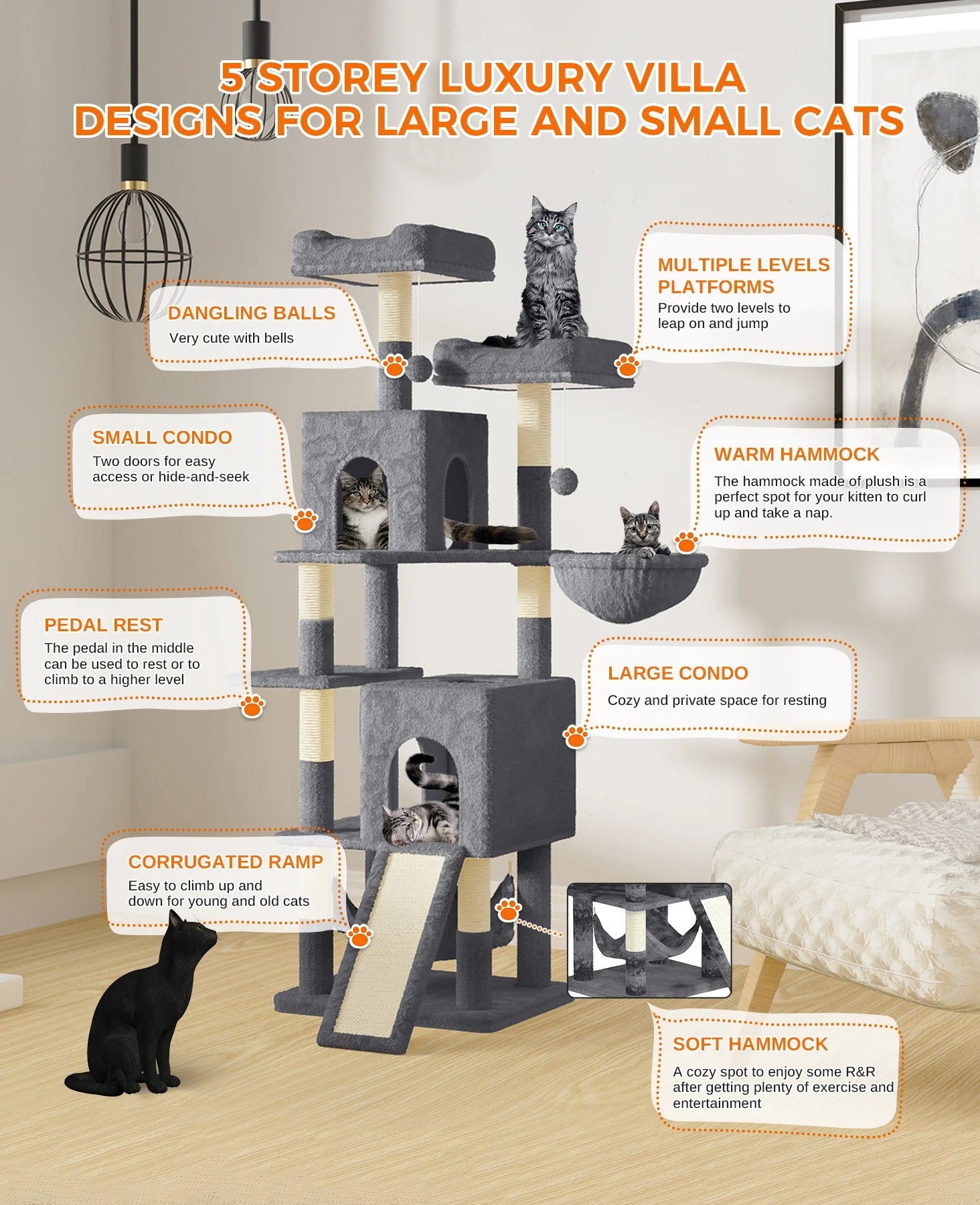 158cm Large Multi-Level Cat Tree