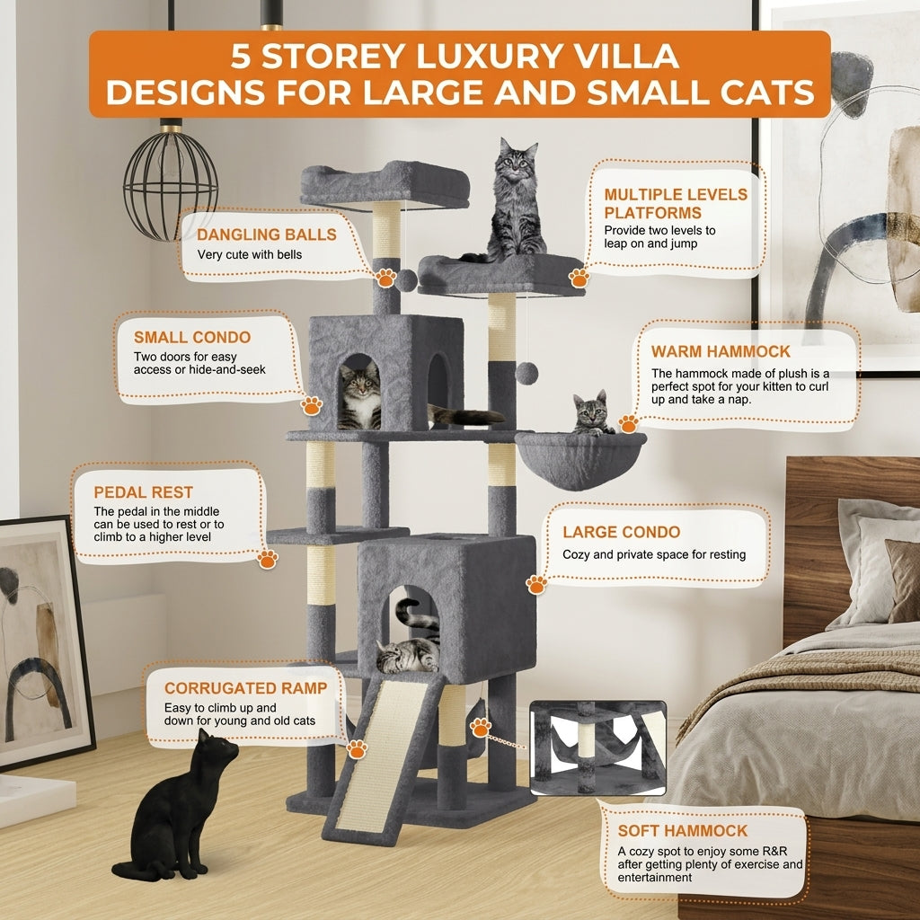 158cm Large Multi-Level Cat Tree